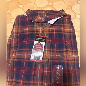 NWT Eddie Bauer Men's Plaid Flannel Shirt - Orange and Navy